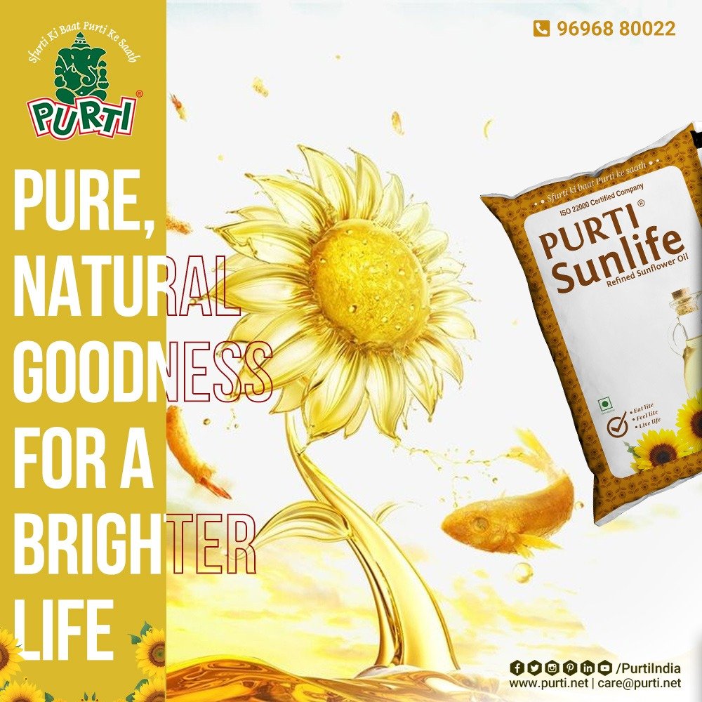 Experience the pure, natural goodness of 𝐏𝐮𝐫𝐭𝐢 𝐒𝐮𝐧𝐥𝐢𝐟𝐞 𝐑𝐞𝐟𝐢𝐧𝐞𝐝 𝐒𝐮𝐧𝐟𝐥𝐨𝐰𝐞𝐫 𝐎𝐢𝐥 ☀️ for a brighter and healthier life.  

For Distributorship: bit.ly/3dNb4AC
.
.
.
#Purti #EdibleOil #CookingOil #PurtiSunlife #refinedsunfloweroil #pure #natural
