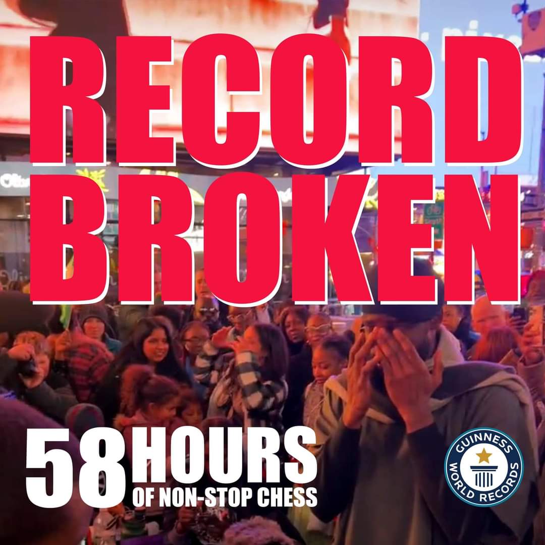 Jesse_KDP's tweet photo. Tunde Onakoya has made history, breaking the Guinness World Record for the longest continuous game of chess at 58 hours! His remarkable endurance and resolve are an inspiration. Bravo, Tunde!
#LongestChessMarathon #58Hours #RecordBroken #NewRecordSet https://t.co/xOnWHWkNN8