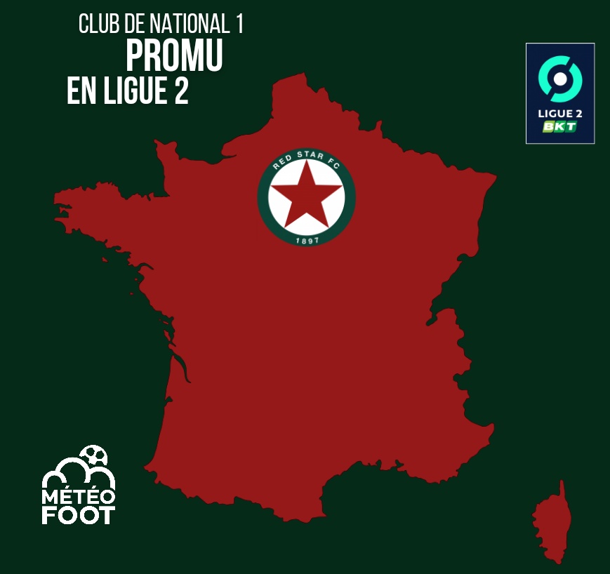 MeteoFootMaps's tweet photo. 🌠 Après une saison longue mais  MAÎTRISÉE le RED STAR retrouve l'échelon supérieur, la LIGUE 2 !!

..SI votre CLUB est PRÉSENT sur cette CARTE c'est qu'il est, à 4 journées de la fin du championnat, PROMU OFFICIELLEMENT EN LIGUE 2 pour la saison 2024/25 !

👏👏 @RedStarFC !

#Ligue1 #Ligue2 #NationalFFF
