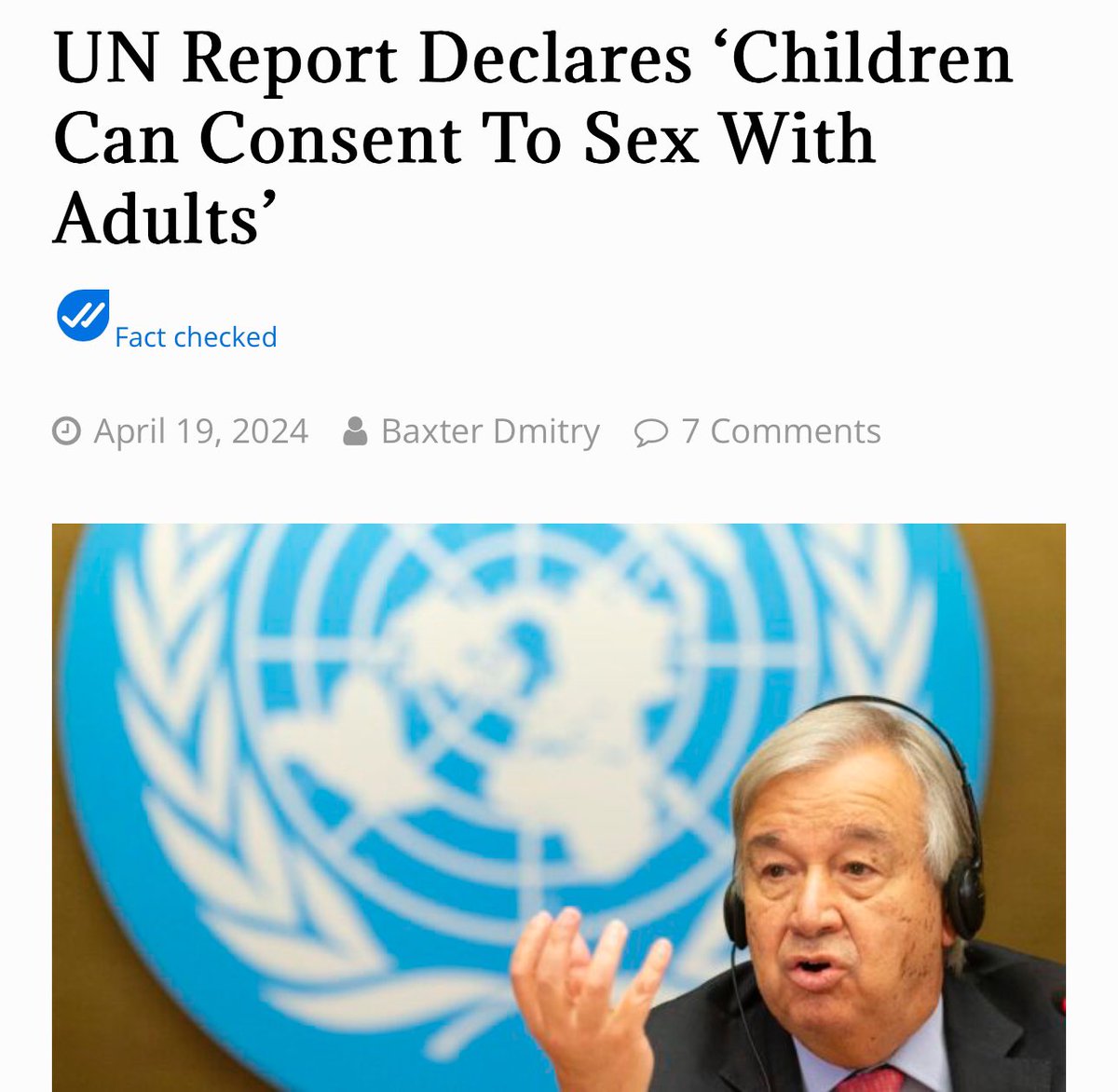 Children under the legal age of consent can “consent to sex with adults” and pedophilia must be decriminalized across the world, according to a disturbing new report from the United Nations.

The UNAIDS report “The 8 March Principles for a Human Rights-Based Approach to Criminal