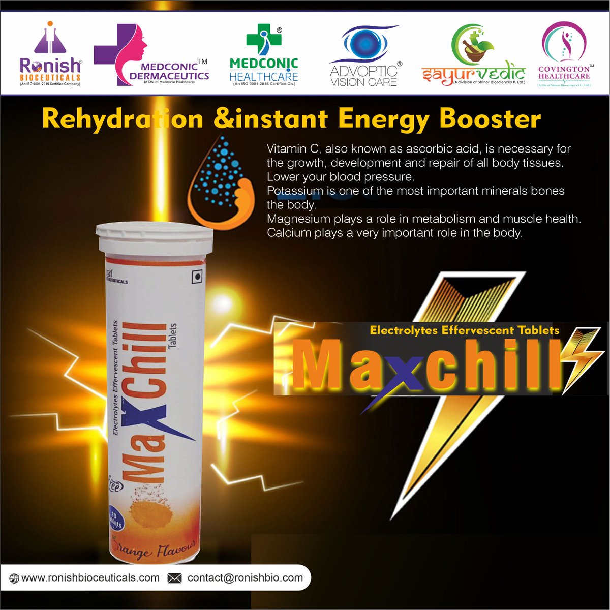 🌟 Exciting Announcement from Ronish Bioceuticals! 🌟

Introducing MAXCHILL EFFERVESCENT TAB - Your Ultimate Solution for Electrolyte Balance! 💧

#RonishBioceuticals #MaxChillEffervescentTab #ElectrolyteBalance #HealthRevolution #PCDPharma #FranchiseOpportunity