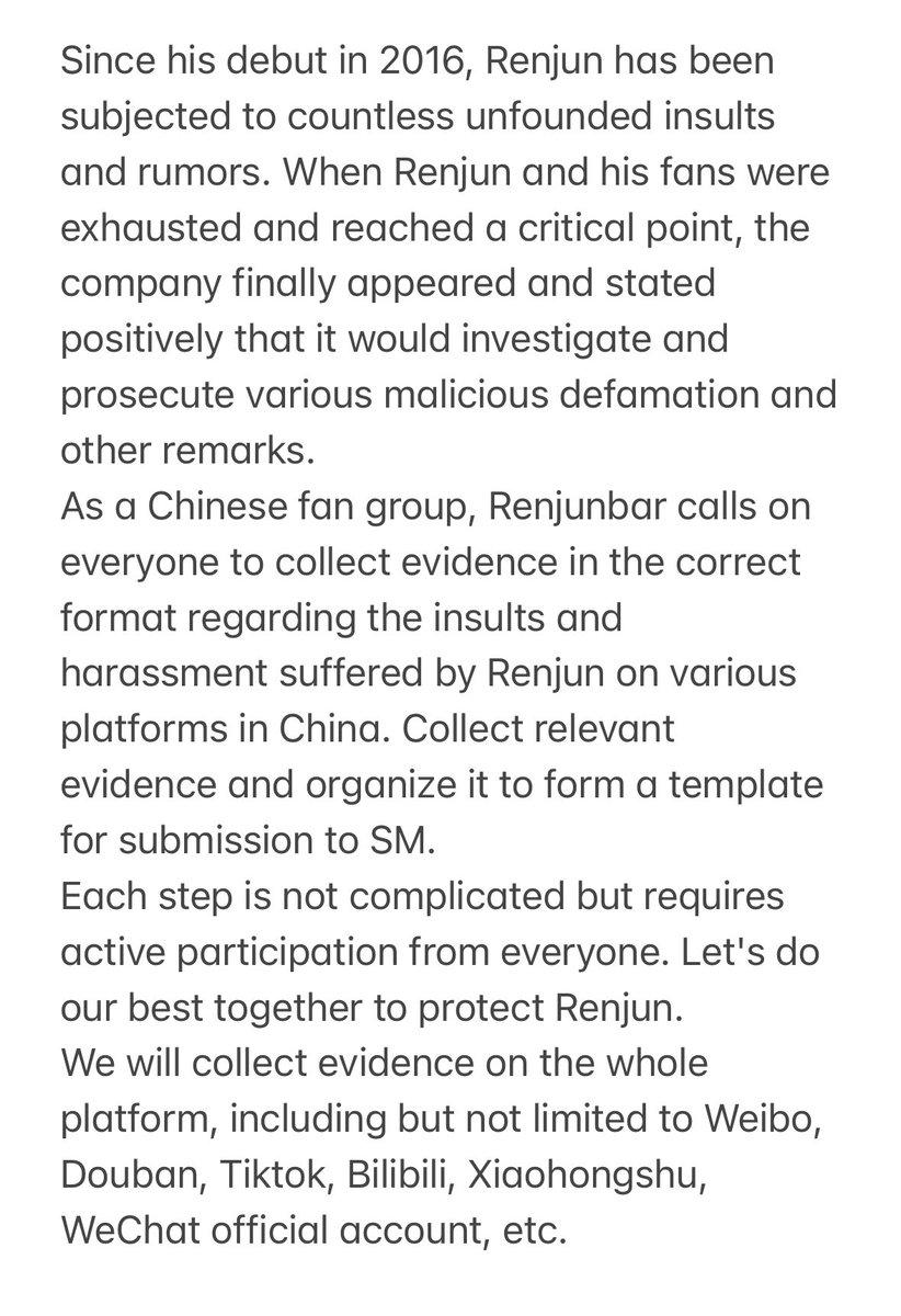 pikachuuu323's tweet photo. Renjunbar 

Since 2016, Renjun has been maliciously attacking. rj&amp;rj fans were exhausted and reached a critical point.

Now rjbar calls on everyone to collect evidence. rjbar&amp;cfans is collecting info such as ID, URL, negative reviews and rumors, IP address on all chi platforms. https://t.co/o312GIYZfK
