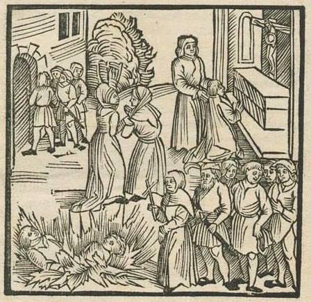 A German woodcut depicting the Lisbon massacre. On 19 April 1506 in Lisbon, Portugal, a crowd of churchgoers attacked and killed several people in the congregation whom they suspected to be of Jewish background. The violence escalated into a city-wide riot that killed as many as