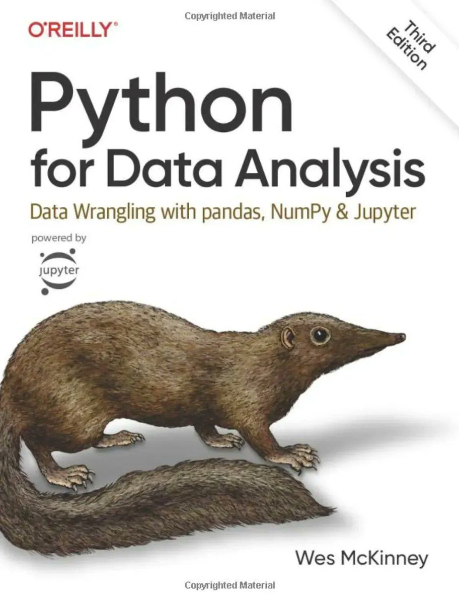 Python for Data Analysis. #BigData #Analytics #DataScience #AI #MachineLearning #IoT #IIoT #Python #RStats #TensorFlow #Java #JavaScript #ReactJS #GoLang #CloudComputing #Serverless #DataScientist #Linux #Books #Programming #Coding #100DaysofCode geni.us/7FreeeBooks