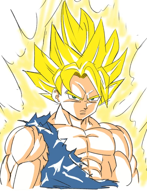 ラクガキ超サイヤ人悟空。ついラクガキ描いちゃうのがDBなんだよね。教科書にいっぱい描いたっけ 