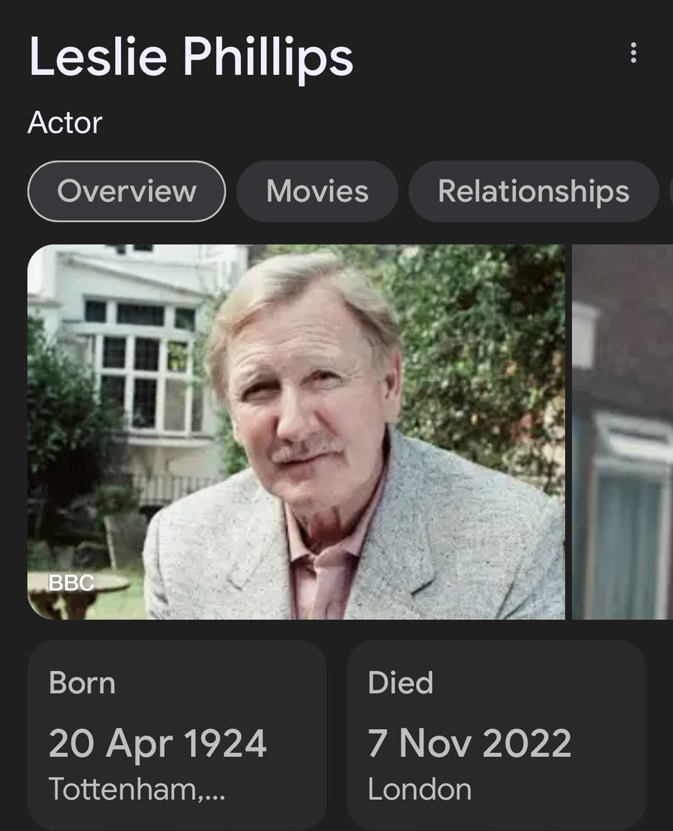 #LesliePhillips would have been 100 today. He was one of those actors who whenever I saw him on the screen, I immediately started to smile. They can’t live forever but they are still missed
