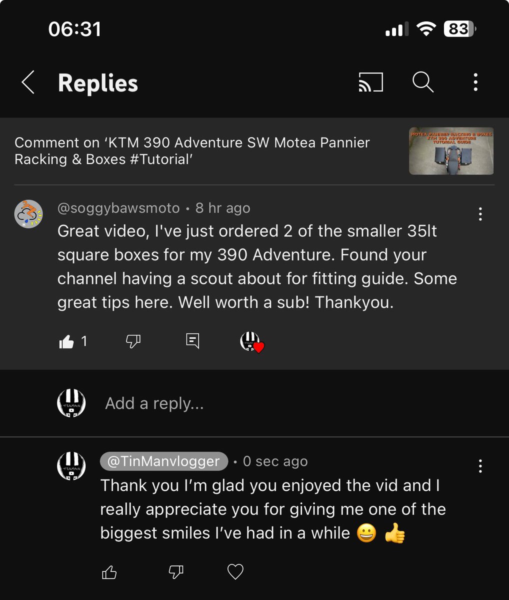 It’s nice waking up to comments on #youtube like this just goes to show if you spend a bit more time looking around the #smallyoutuber can provide you with everything you need just as much if not more than the #biggeryoutubers just saying #motea #motovlogger #smallyoutubers