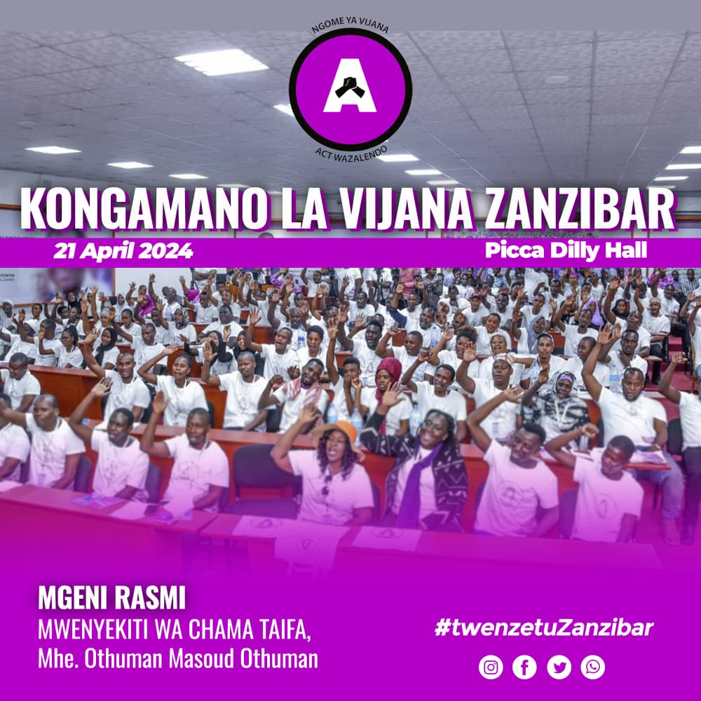 KUMEKUCHA ZANZIBAR @NgomeyaVijana Taifa inawaalika Vijana wote kuhudhuria Kongamano la Vijana litakalofanyika Kesho 21 April Visiwani Zanzibar ambapo Mgeni Rasmi atakuwa ni Mwenyekiti wa @ACTwazalendo Taifa Mhe. Othuman Masoud #10MamlakaKamili #Ngomeikokazini #TwenzetuZanzibar