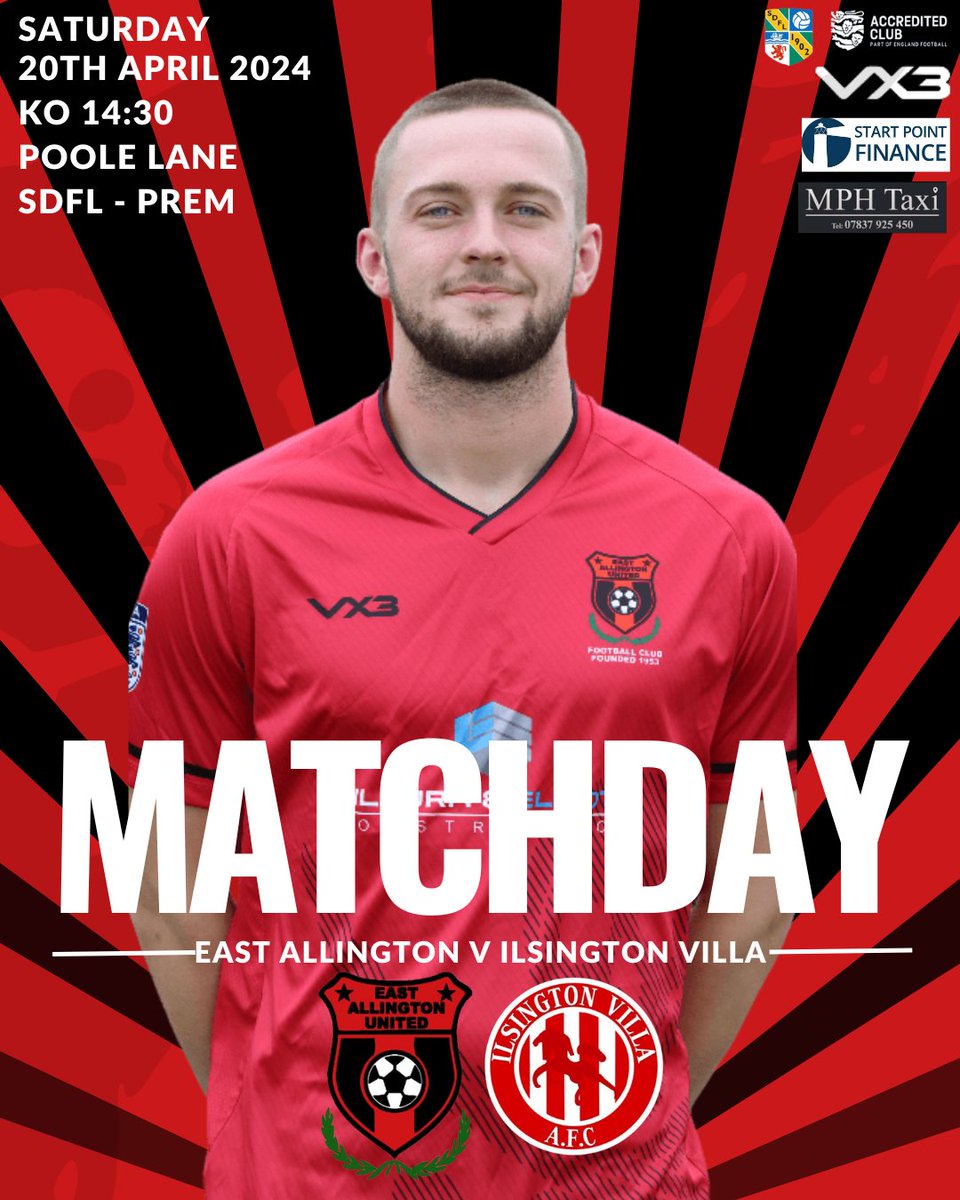 ITS MATCHDAY .... Today we host top of the league @IlsingtonVilla Thanks to this week's match sponsors: Start Point Finance Ltd & MPH Taxi - 07837925450 Any support for the lads would be greatly appreciated 👏 #sdfl #Pirates #eastallington #grassroots 🔴⚫🏴‍☠️⚽