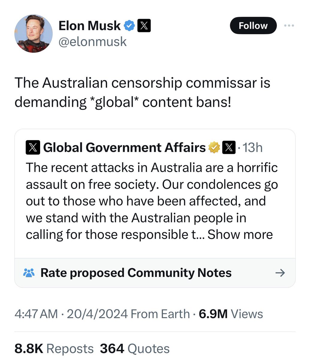 Content rules: Kid posting location of Elon’s jet = banned Graphic video of boy attacking someone with a knife = should not be not banned and you’re a commie for requesting we remove it