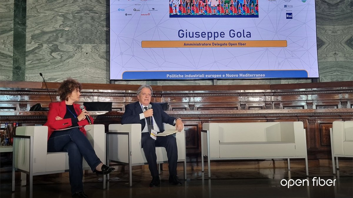 OpenFiberIT's tweet photo. #OpenFiber a #Feuromed. Il nostro AD, Giuseppe Gola è intervenuto nel panel “Politiche Industriali Europee e Nuovo Mediterraneo” per confrontarsi sulla promozione di uno sviluppo sostenibile nel Mediterraneo. #FestivalFeuromed https://t.co/KAESXJYypp