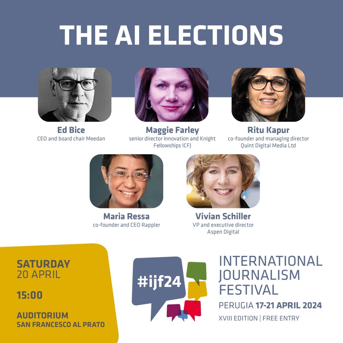 Generative AI advances and broad accessibility are reshaping sectors. How will they change the info ecosystem? How should news media respond? Don’t miss this #IJF24 session moderated by ICFJ's @Maggilista with @edbice @kapur_ritu @mariaressa @vivian buff.ly/4aXTvFW