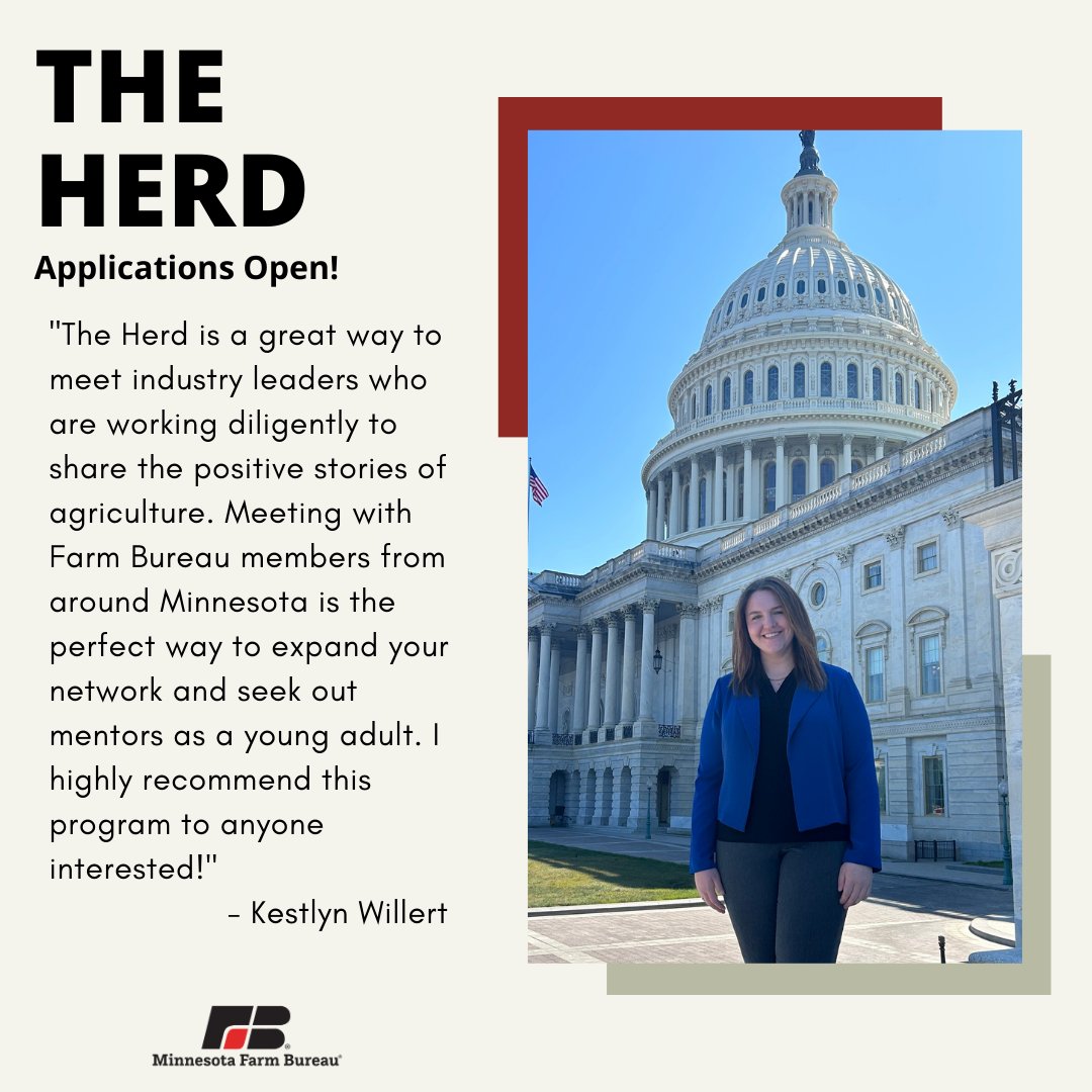 When asked about her experiences as a Herd Member, Kestlyn Willert said: “Meeting with Farm Bureau members from around Minnesota is the perfect way to expand your network as a young adult.” Interested in joining The Herd? Apply Now! fbmn.org/Participate/Th…