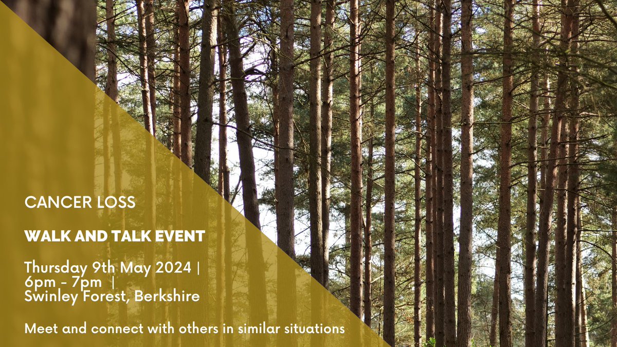 Join us on Thursday 9 May, 2024 @ 6PM - 7PM for an informal walk and talk event around Swinley Forest in Bracknell, Berkshire, for anyone who has been affected by cancer loss. tinyurl.com/mtsbma6y #walkandtalk #Berkshire #cancerloss #griefsupport #cancerlosssupport #loss