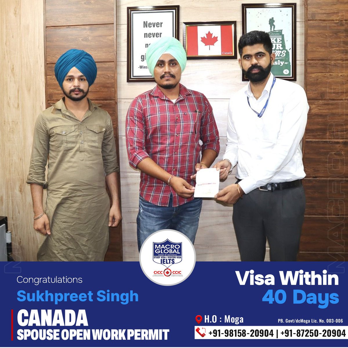 Sukhpreet Singh's Canada Spouse Open Work Permit has been approved within 40 days through Macro Global!

.
#MacroGlobal #GurmilapSinghDalla #Canada #Canadastudyvisa #canadaopenworkpermit #spousevisa #Visitorvisa #Visa #IELTS #IELTSTraining #EnrollNow #Immigration