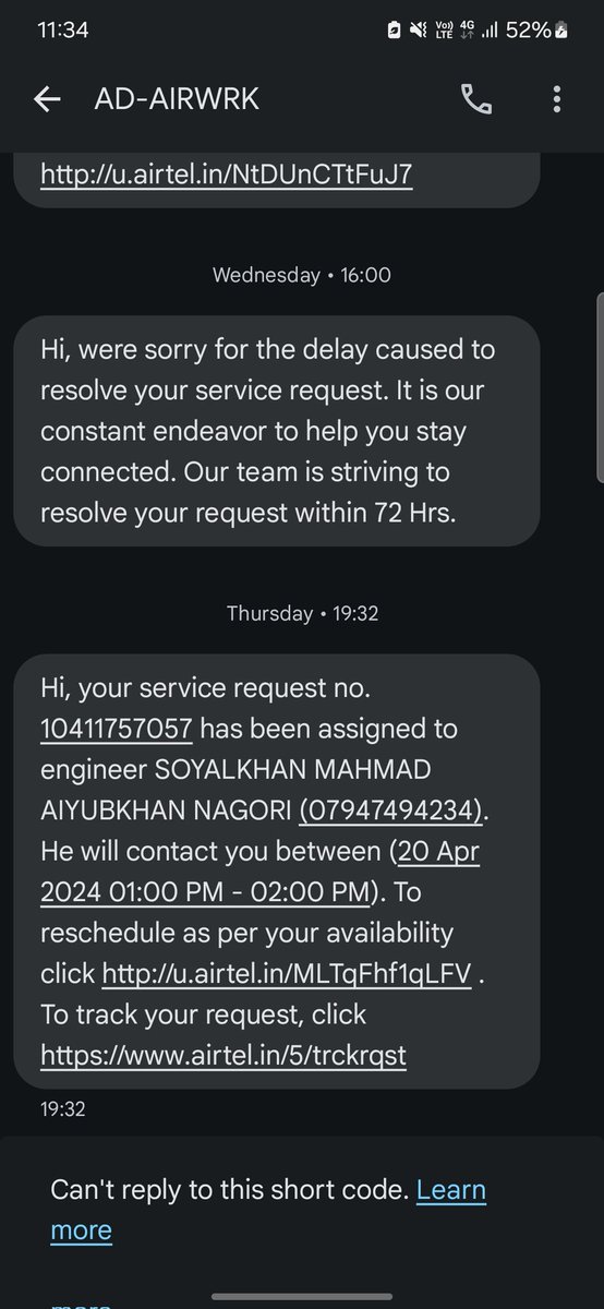 Hello @Airtel_Presence @airtelindia 😤 This is getting ridiculous! Every other day, I'm facing network issues and your service person never shows up or responds to calls. 😡 Details attached. Resolve this ASAP or guide me on what to do! #tiredofbadservice #fixitnow