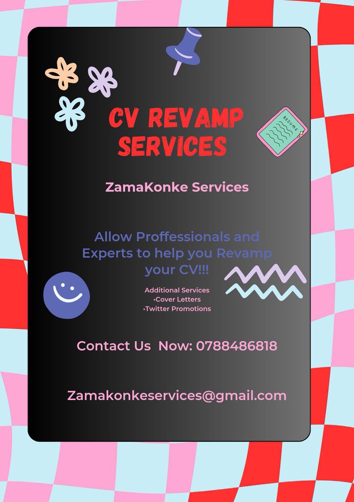 ZamakonkeK's tweet photo. Contact Experts for Professional CV Revamp and Cover Letter at Affordable Prices ‼️

[Services Offered]
✅Modern Curriculum Vitae from R100
✅Cover Letter R60
✅Twitter Promotions from R200

Whatsapp link:📲(https://t.co/bimnRaUGkx) or 078 848 6818 
 
Phori, Chris Excel, Omoda, Lady Zamah, Uncle Waffles, KPMG

[TESTIMONIALS, VIEW THE THREAD]