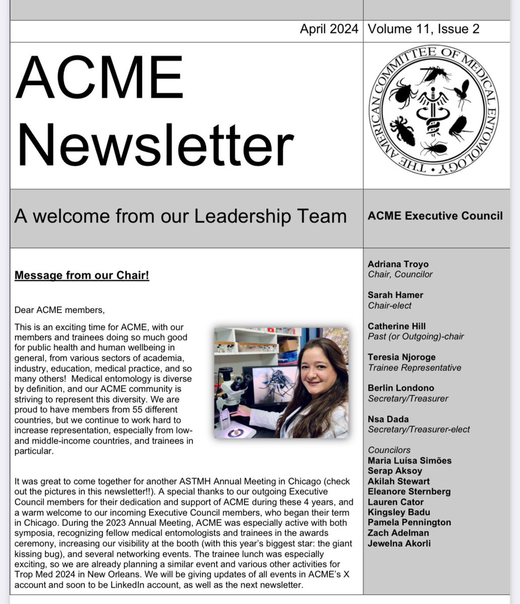 📣🗞️ The ACME April Newsletter is out! ✅ Events and NIH funding ✅ Treasury news ✅🔴 Survey on biosafety for field work in medical entomology‼️ ✅ Trainee corner ✅ ACME Awards 2024 ✅ Job announcements ✅ ACME in action (photos!) 🤩 VIEW🔗➡️ astmh.org/subgroups/acme… @ASTMH