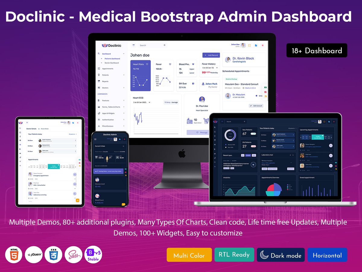 Doclinic Admin - High Quality Medical Software Dashboard with Modern & Amazing Features & tools for Patient & Doctor data. . Buy Now - themeforest.net/item/doclinic-… . #envato #themeforest #Productdesign #admin #admindashboard #admintemplate #admintheme #backenddashboard
