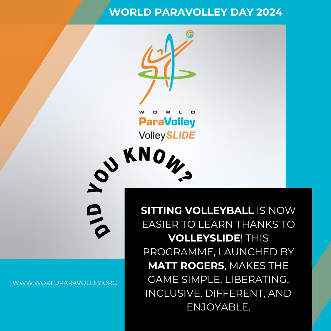 Did you know? Sitting volleyball is now easier to learn thanks to VolleySLIDE! This programme, launched by Matt Rogers, makes the game simple, liberating, inclusive, different, and enjoyable. worldparavolley.org/volleyslide/ #2024WPVDay