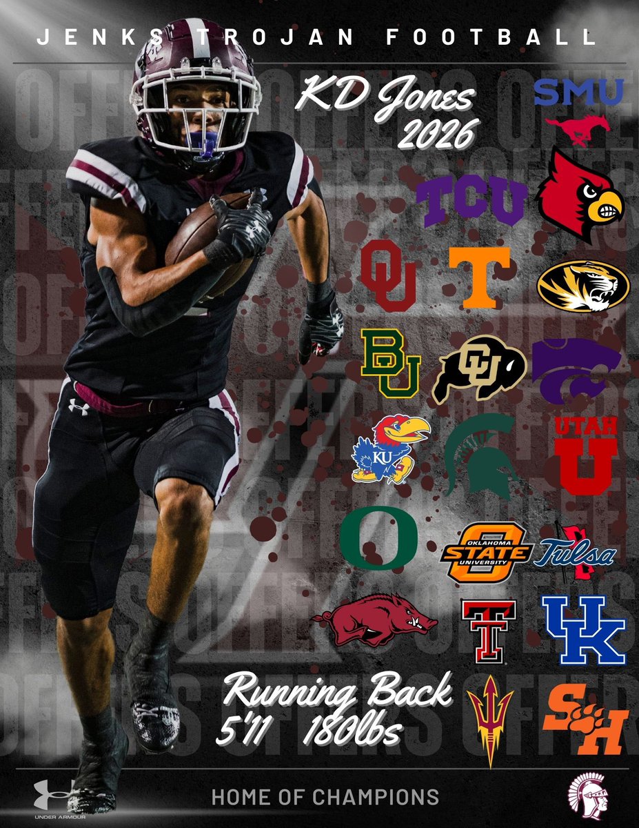 Jenks Trojan Running Back @kaydinjoness currently with 20 D1 college offers & more on the way💥 @CoachAdamGaylor @jaywilkinson @_CoachGreenwood @CoachNWhitmer