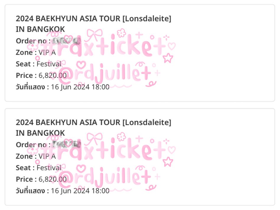 rdjuillet's tweet photo. รีวิวกดบัตรงาน #2024BAEKHYUNASIATOURinBKK

ได้บัตร VIP วันที่ 16 จำนวน 2 ใบ
ได้บัตร C2 วันที่ 16 จำนวน 1 ใบ

กดยากมากค่ะ เว็บไม่น่ารักอีกตามเคย 🥲
ขอบคุณที่ไว้ใจอาร์ดีนะคะ 🙇🏻‍♀️🩵

#รีวิวrdjuillet #rdxticket https://t.co/OKRd5tgCzN