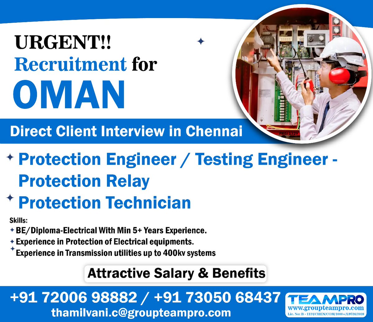 #urgentrecruitment #omanjobs #omanjobseekers #immediatejoiners #protectionrelay #testingengineer #shortlistingunderprogress #directinterview