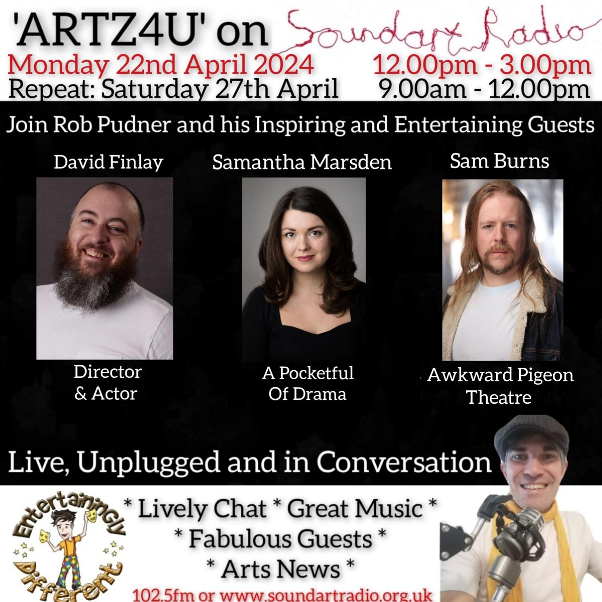 Rob Pudner (@entertaininglyd) on Twitter photo 📻Next week <a href="/SoundartRadio/">Soundart Radio</a> another <a href="/EntertaininglyD/">Rob Pudner</a> edition of ARTZ4U. Depending on where, when & how you're listening - you can join Rob Pudner & his inspirational guests on Monday from 12.00pm or catch the repeat on Saturday from 9.00am via 102.5fm or soundartradio.org.uk/listen/ 📻Next week <a href="/SoundartRadio/">Soundart Radio</a> another <a href="/EntertaininglyD/">Rob Pudner</a> edition of ARTZ4U. Depending on where, when & how you're listening - you can join Rob Pudner & his inspirational guests on Monday from 12.00pm or catch the repeat on Saturday from 9.00am via 102.5fm or soundartradio.org.uk/listen/