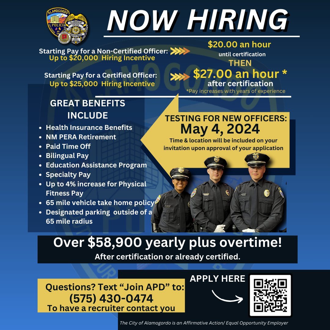 #policeofficer needed, up to 25k hiring incentive!