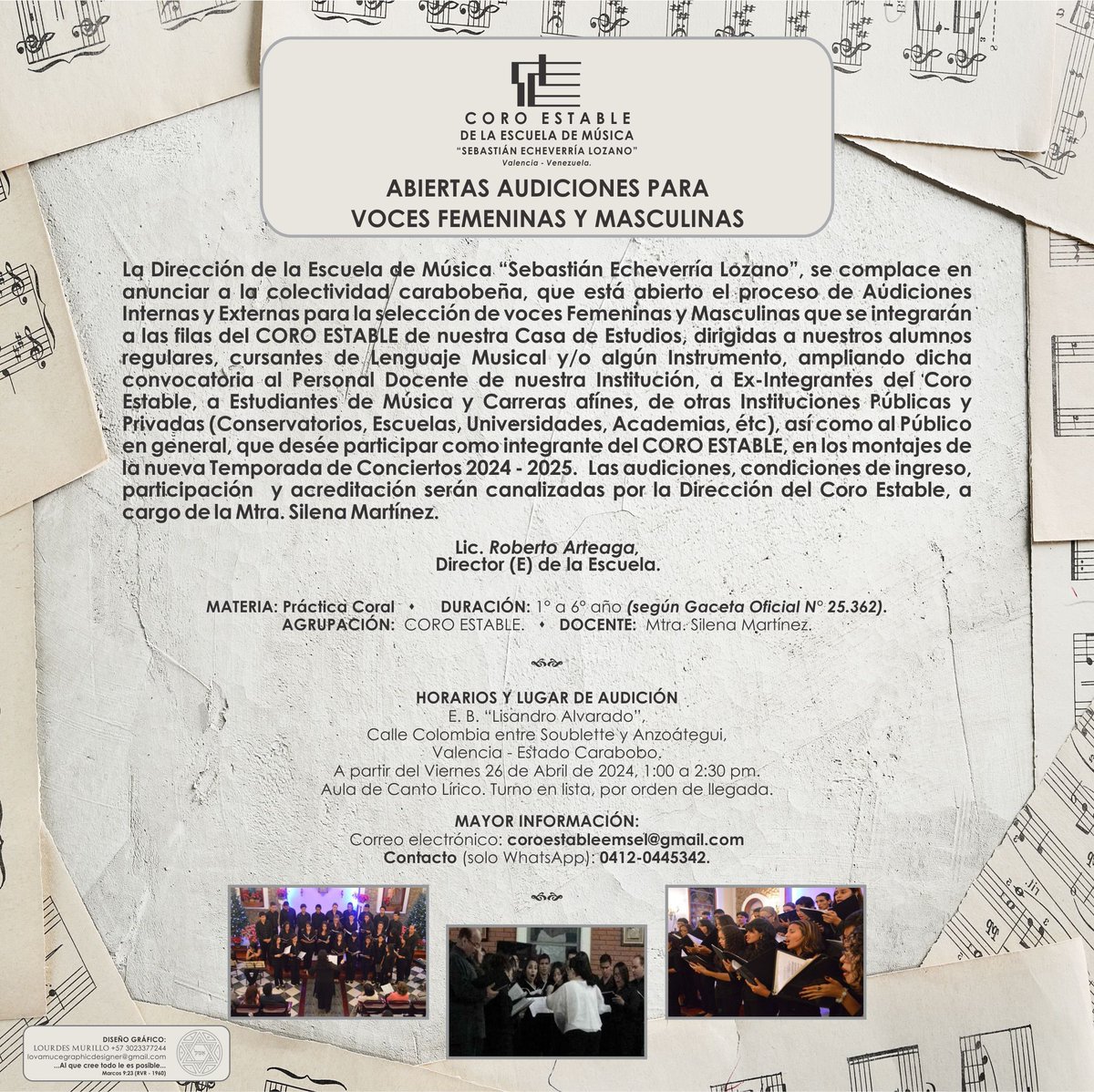 SilenaMSoprano's tweet photo. #Valencia #Carabobo #Venezuela #EscuelaDeMúsicaEchwverríaLozano #CoroEstable
CONVOCATORIA PÚBLICA
Abiertas Audiciones a Voces Femeninas y Masculinas, para integrar las filas del CORO ESTABLE DE LA ESCUELA DE MÚSICA "SEBASTIÁN ECHEVERRÍA LOZANO" de Valencia. Temporada 2024-2025. https://t.co/WewJNsLneB