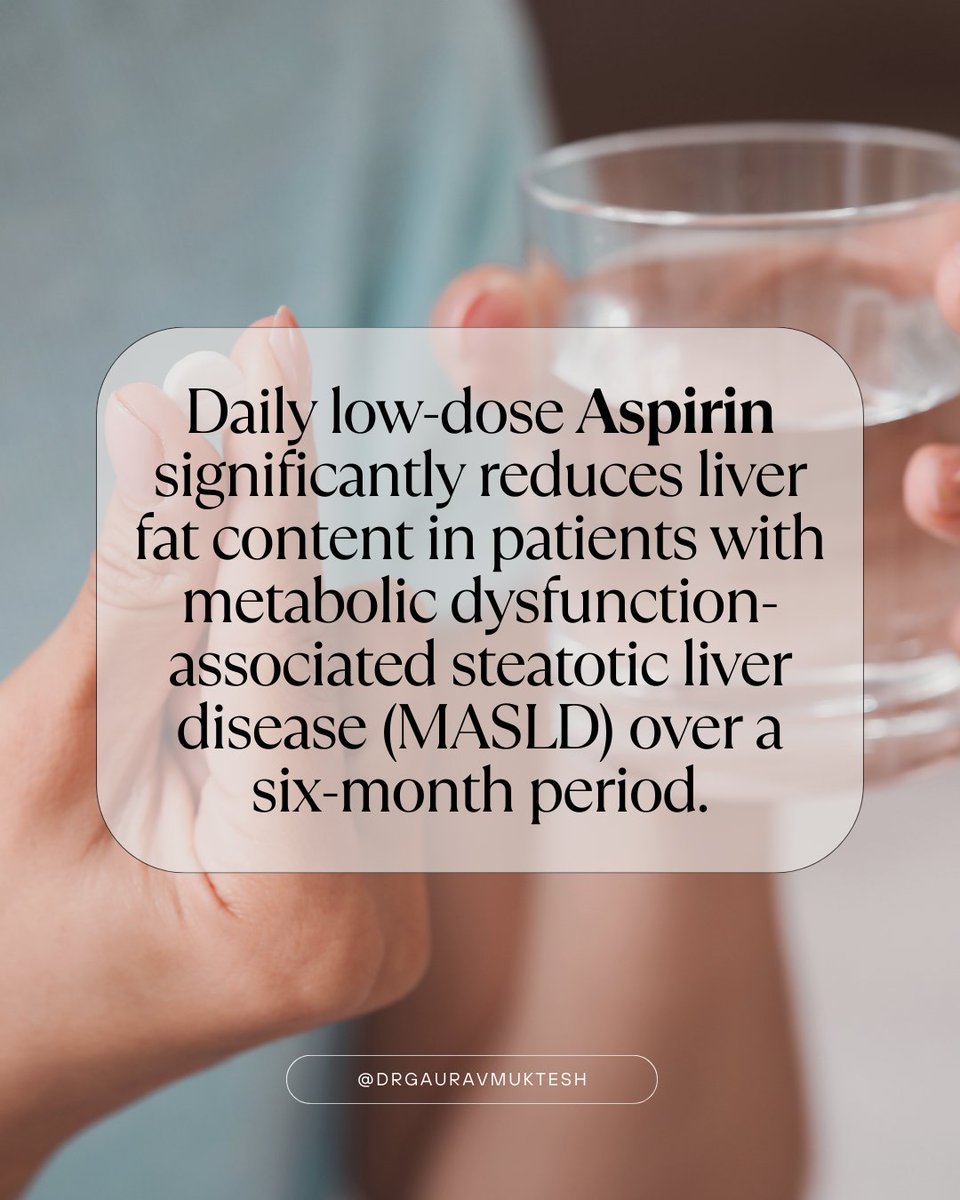 Aspirin significantly reduces liver fat content in patients with metabolic dysfunction-associated steatotic liver disease (MASLD) over six months.

#digestivehealth #dubai #gastroenterology
#digestivewellness #guthealth