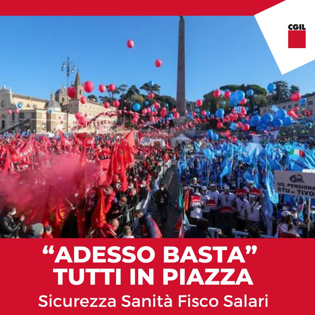 cgilnazionale's tweet photo. 🟥 È il giorno della manifestazione nazionale di Cgil e Uil, per la sicurezza sul lavoro, il diritto alla cura, la riforma del fisco, la tutela dei salari. 

📍 Appuntamento a Roma, alle 9.30, in piazzale Ugo La Malfa.

Diretta su https://t.co/ajV4C9DLJg https://t.co/5nDsX50hyo