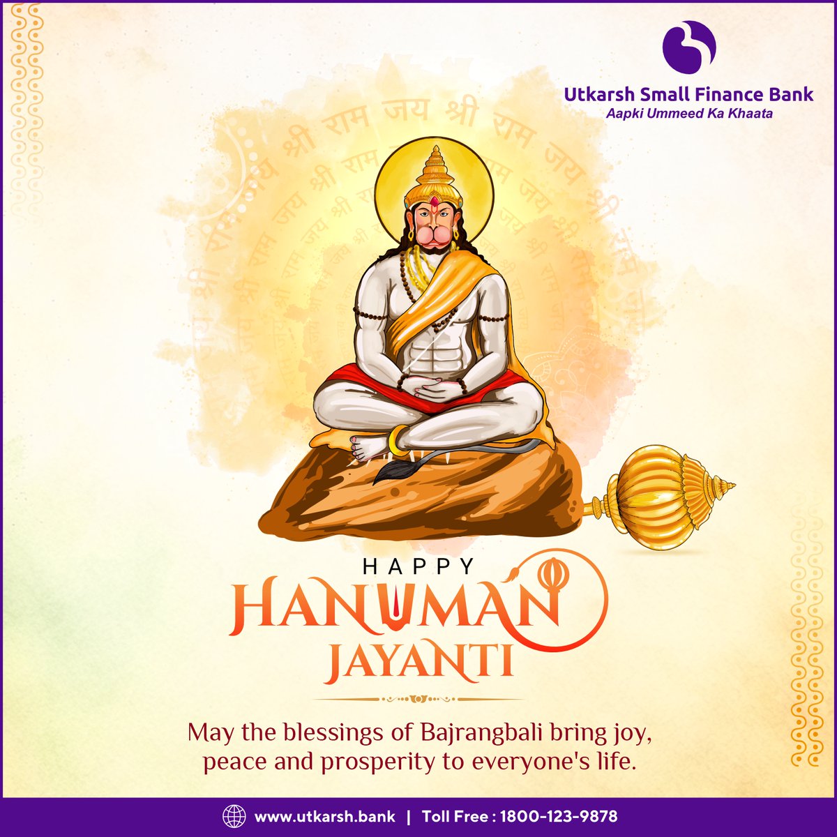 As we celebrate Hanuman Jayanti, let's immerse ourselves in the glory of Lord Hanuman and seek his blessings for courage, wisdom and inner strength. Jai Shri Ram! #HanumanJayanti #Utkarshsmallfinancebank #BFSI