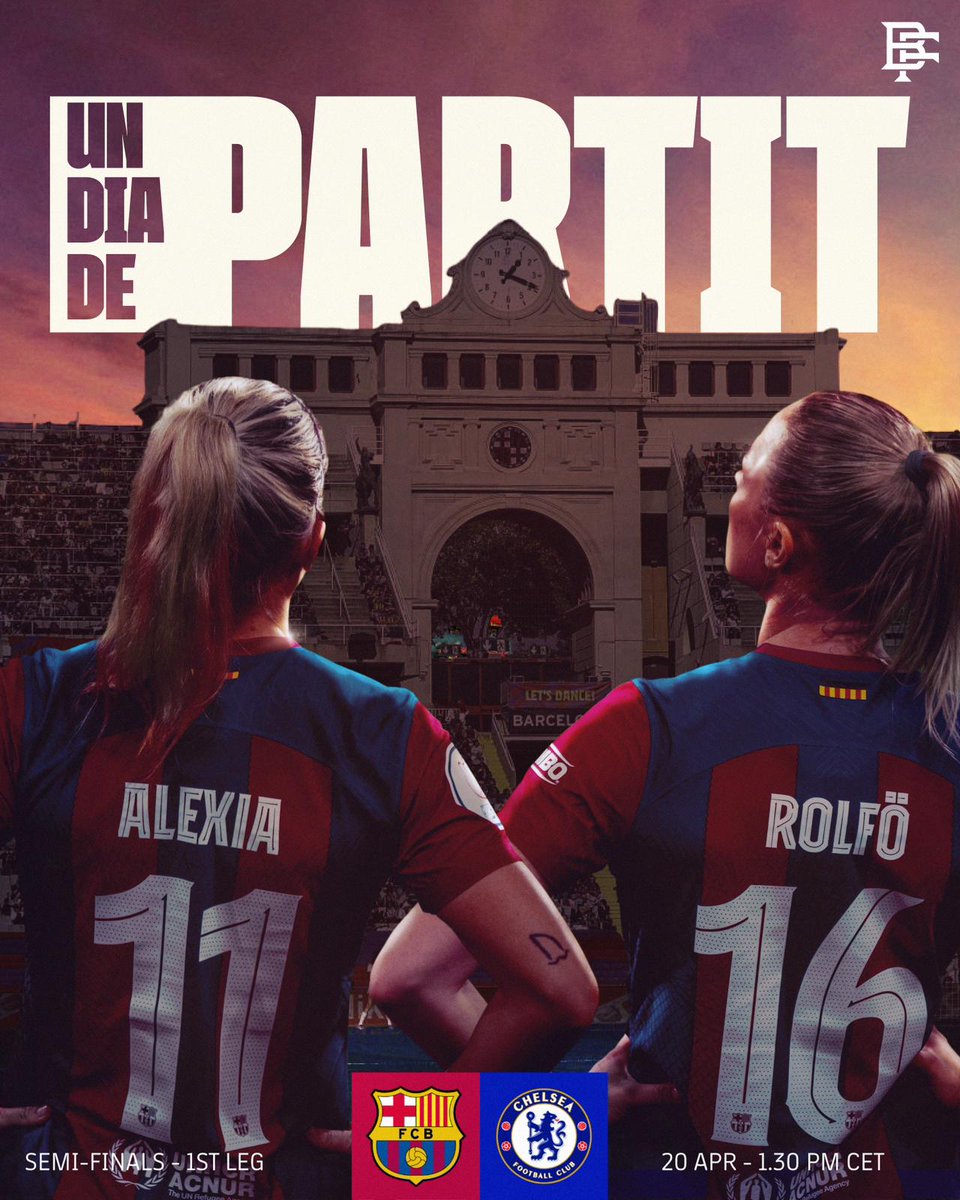 BarcaFem's tweet photo. 🔥𝐃𝐈𝐀 𝐃𝐄 𝐏𝐀𝐑𝐓𝐈𝐓🔥
🏆 Champions League | Semifinal – 1st leg
🆚️ Chelsea
⌚️ 13:30h 
🏟 Estadi Olimpic Lluis Companys
#ForçaBarça🔵🔴 https://t.co/nJAZ7nUVsO