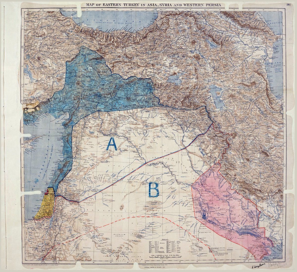 PaulKendall2's tweet photo. Sykes-Picot agreement map as featured in ‘Lawrence of Arabia – Places and Objects of Interest’ @penswordbooks
https://t.co/vkj6WFdvd8
#LawrenceofArabia #TELawrence #worldwarone #sykespicot #damascus #syria #arabrevolt #newbook
#History #MiddleEast #Biography @PSHistory https://t.co/2WtG3z6FW2