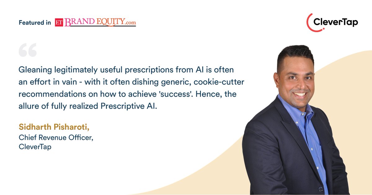 Transform your marketing strategy with #PrescriptiveAI! 🔀Explore the power of data-driven insights to craft campaigns that RESONATE! 🔊 Read Sidharth Pisharoti's thoughts on 'How AI will take us from predictions to prescriptions': bit.ly/49Ks7Kn @ETBrandEquity