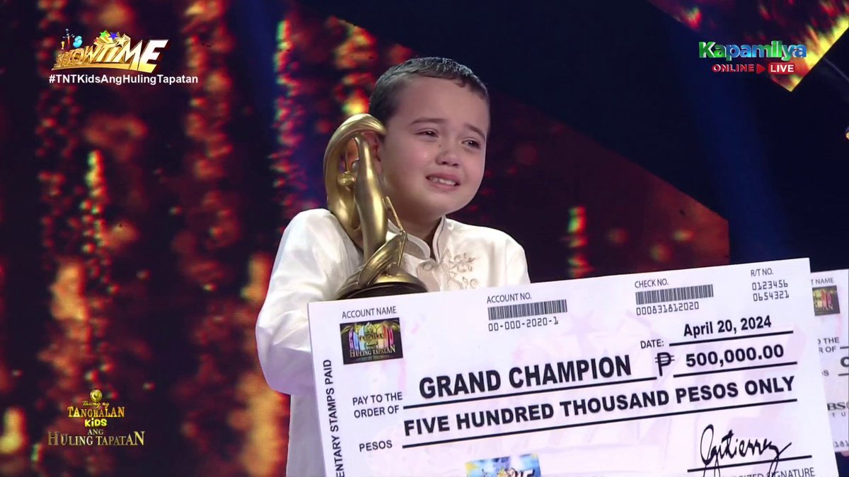 ABSCBN's tweet photo. Kim is the grand champion of #TNTKidsAngHulingTapatan! Congratulations! https://t.co/iC8wzuFtUy