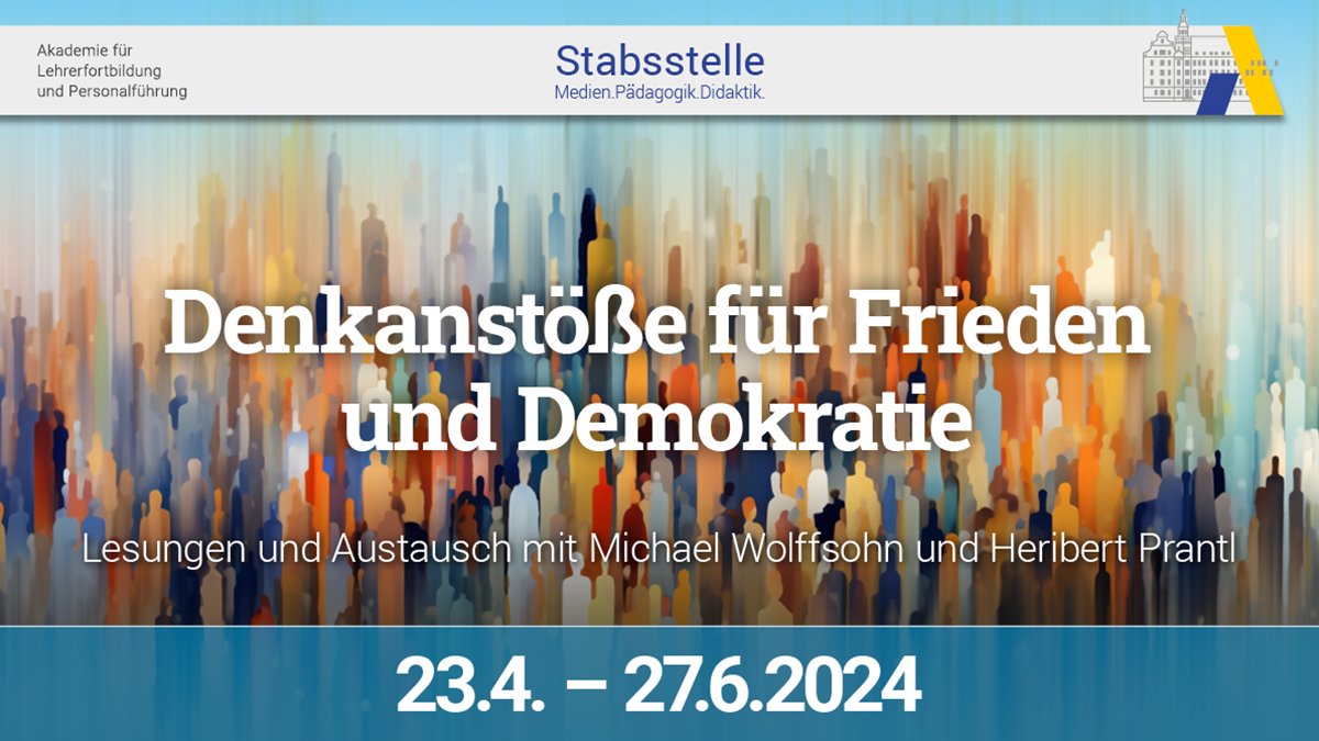 Denkanstöße zu Frieden & Demokratie in Zeiten des Nahostkonflikts! Ab 23.4. bietet die #ALPDIllingen je zwei Online-Lesungen mit dem @SZ-Journalisten Heribert #Prantl und Historiker @M_Wolffsohn.
Termine & Anmeldung👉
alp.dillingen.de/fileadmin/user…
#twlz #BayernEdu @lz_bayern @KM_Bayern