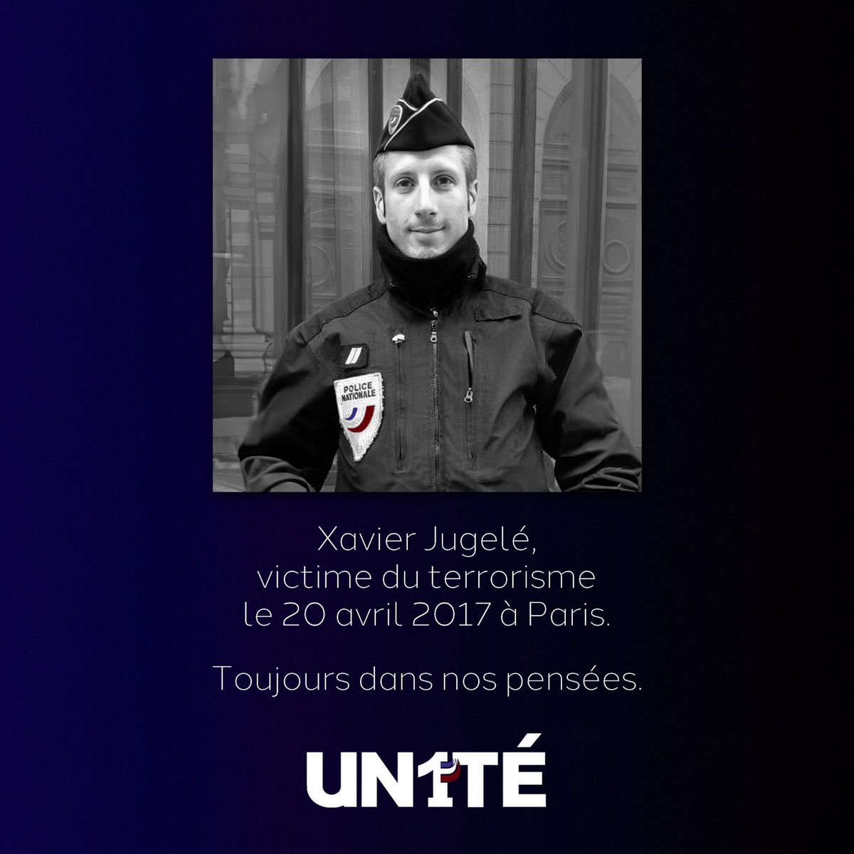 Xavier Jugelé,
victime du terrorisme
le 20 avril 2017 à Paris.

Toujours dans nos pensées.