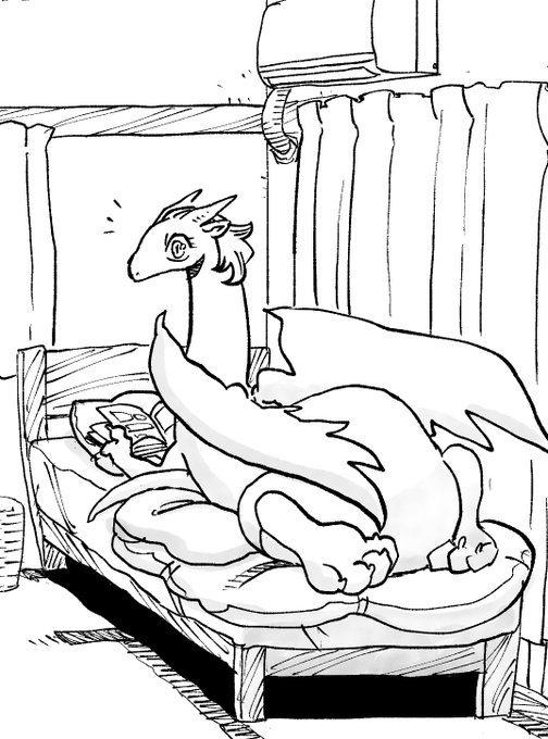 ベッドの上でくつろぐドラゴン

#ドラゴン養ってください 