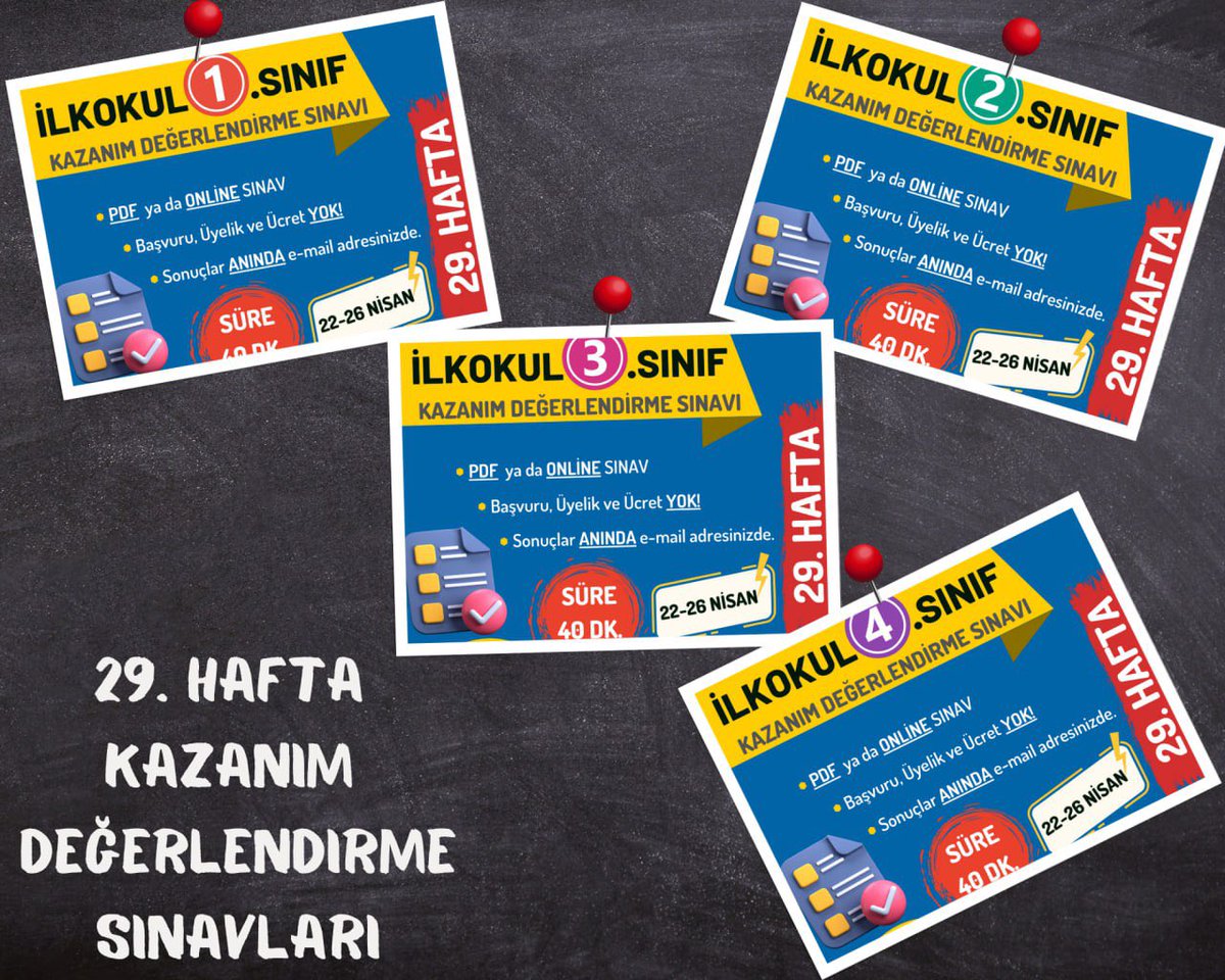 ilkokuldacom's tweet photo. 📌 İlkokul 1️⃣, 2️⃣ , 3️⃣ ve 4️⃣. Sınıf 29. Hafta (22-26 Nisan) Mini Kazanım Değerlendirme Sınavı | 2023-2024

1️⃣. Sınıf: https://t.co/3B9kaar7rH

2️⃣. Sınıf: https://t.co/y6jx5UZSkS

3️⃣. Sınıf: https://t.co/2GNeIBE4Uw

4️⃣. Sınıf: https://t.co/d5H2weivmm

#ilkokuldacom https://t.co/AfP9NcNADx