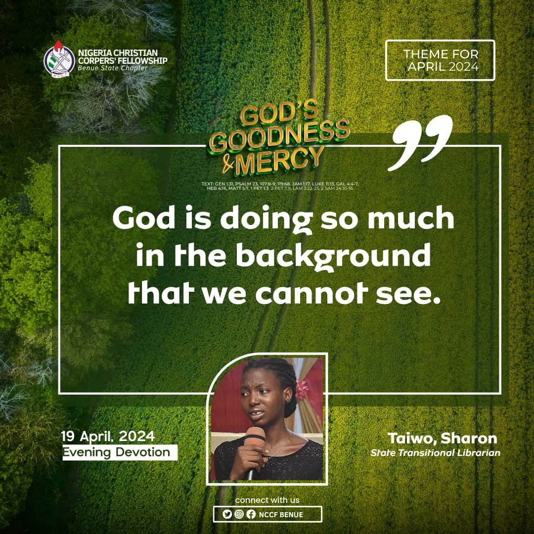 Excerpts from yesterday's evening devotion.

#NCCF
#Nccfbenue
#NCCfamily
#nccfservice
#Nccfnational
#JesusCorper
#nccfbenuedevotions