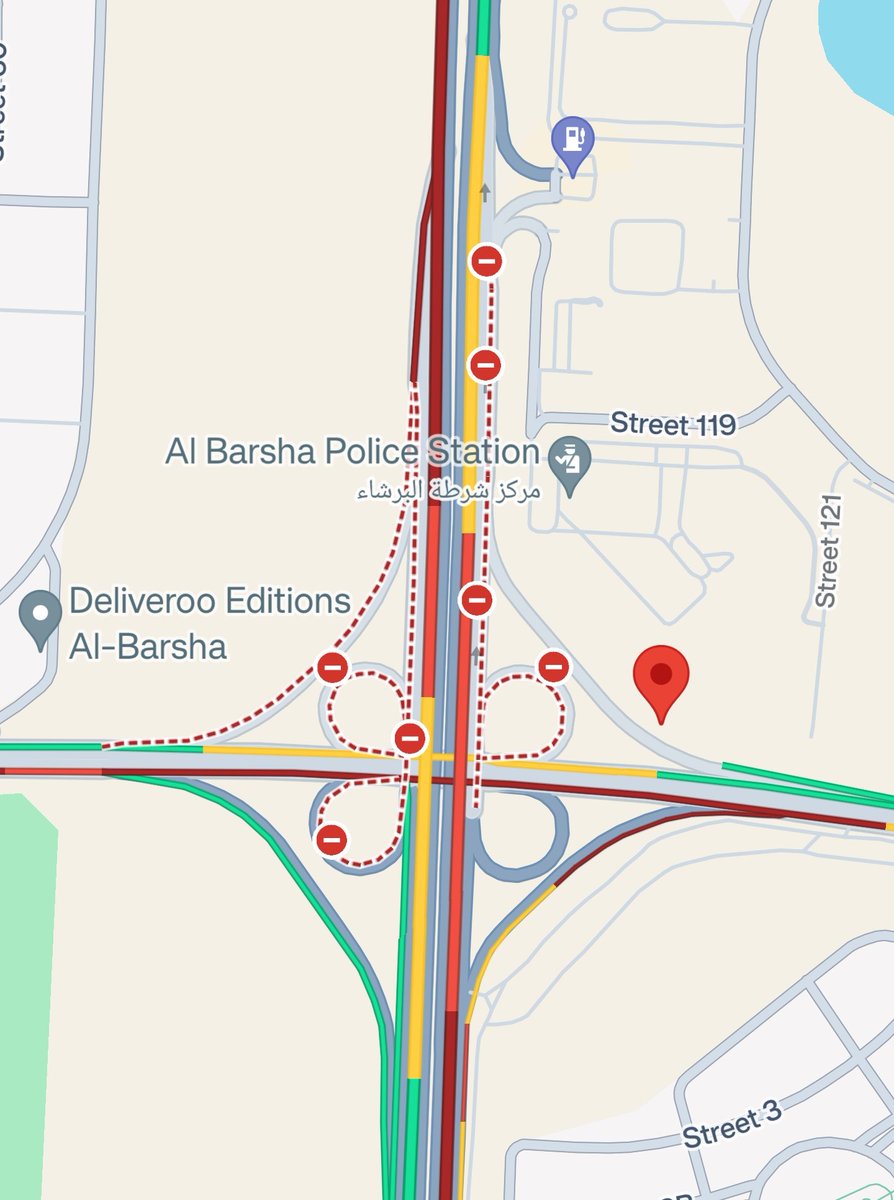 trafficdxb's tweet photo. #RoadClosure exits fun #E44 to #D61 Hessa Street are closed / affected by water logging causing traffic congestion and delays. Please avoid this route. #Dubai https://t.co/XAVGxgubGm