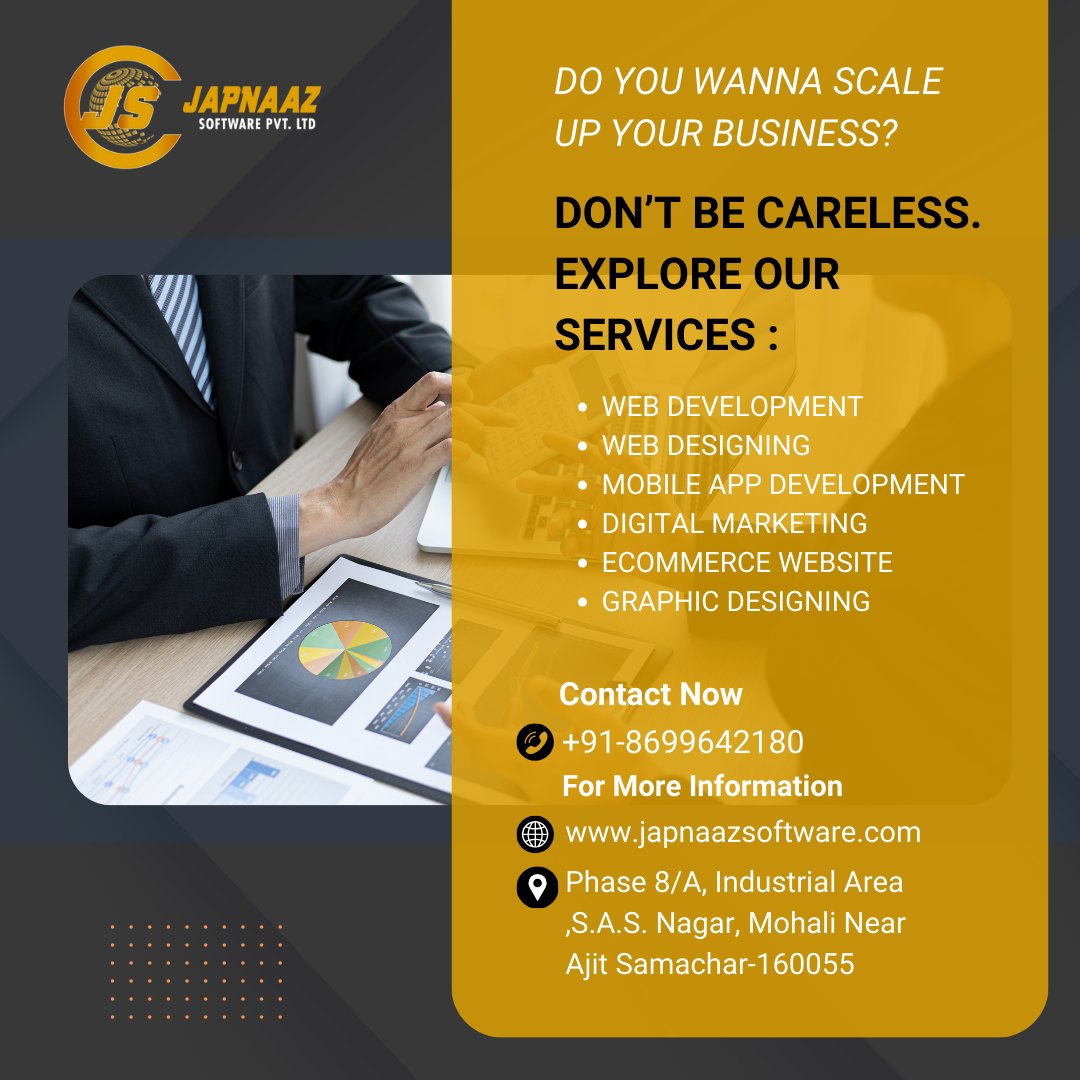 Ready to take your business to new heights? Japnaaz Software has all the tools you need. #ScaleUpWithJapnaaz
#BusinessGrowth #WebDevelopment #WebDesign #AppDevelopment #DigitalMarketing #EcommerceSolution #GraphicDesign #InnovateToElevate #JapnaazServices #GrowthMindset