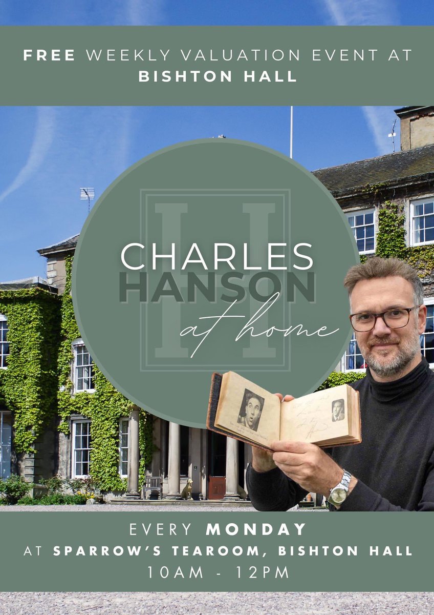 Come and join Charles Hanson for a FREE weekly valuation event and bask in the beauty of the exquisite 🏛️@BishtonHall and Gardens🏛️ This event takes place every Monday | 10am-12pm in Sparrows Tearoom located on the The Courtyard at Bishton Hall @HansonsAuctions #bishtonhall