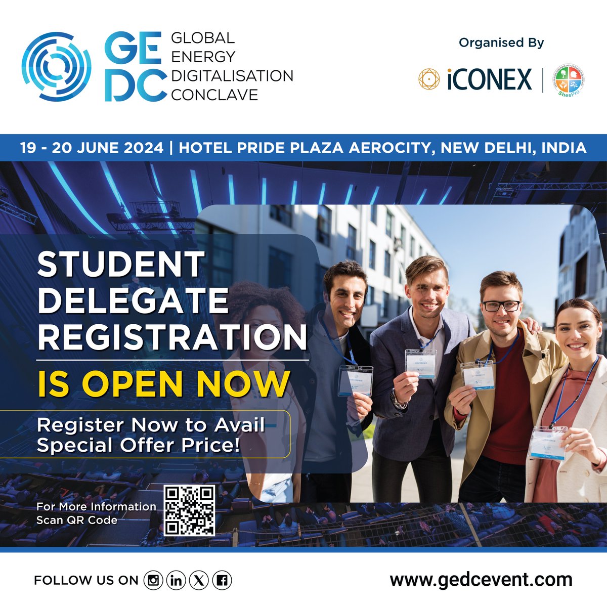 gedcevent's tweet photo. Scan QR Code to Register at #GEDC2024
Date:- 19 – 20 June 2024
Venue:- Hotel Pride Plaza Aerocity, New Delhi, India
#GEDC2024 #StudentRegistration #Energy #Digitalisation #Conclave #iCONEXGlobal #NewDelhi https://t.co/CgU0m8iCAz
