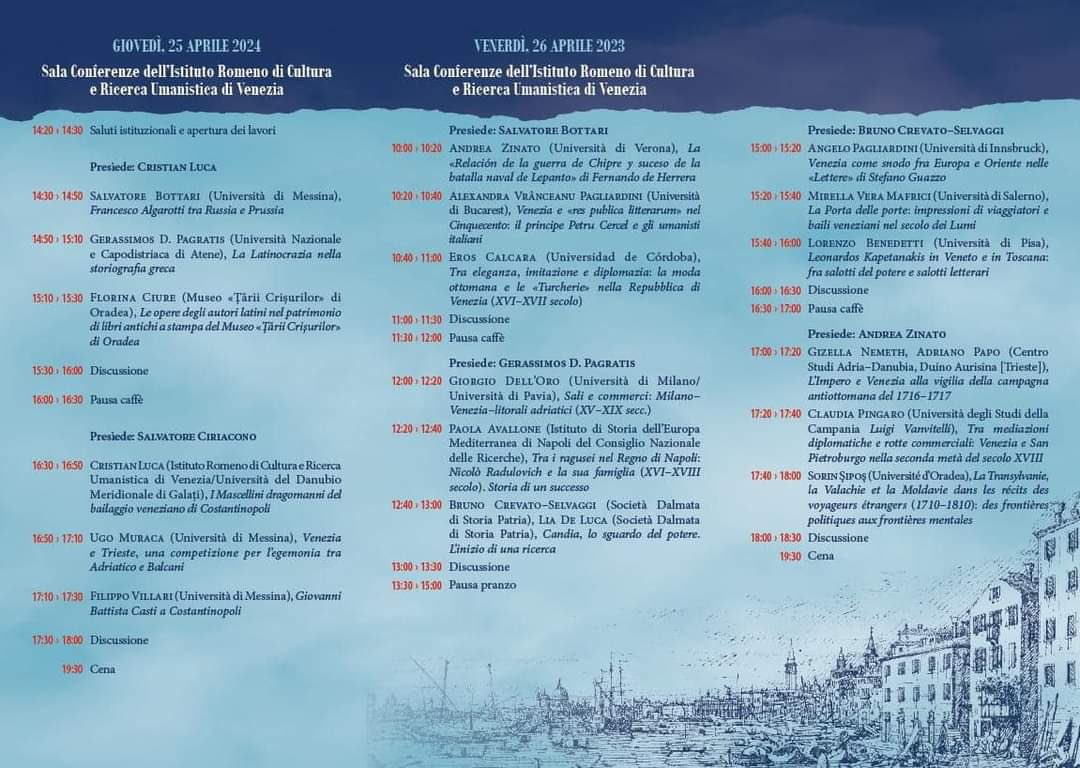 CalcaraEros's tweet photo. Next week in Venice from 25 to 27 April at Istituto Romeno di Cultura e Ricerca Umanistica - Palazzo Correr. #Venice #Historia #Ottomanempire #Congreso https://t.co/w8tQh1eJ5V