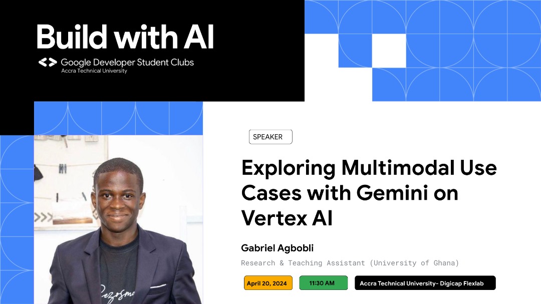 GdscAtu's tweet photo. 🎉 Today's the day! 🚀 Join us at Build with AI happening at Accra Technical University's DigiCap FlexLab. Get ready for an immersive exploration of AI with amazing speakers and sessions. See you there! #GDSCATU #BuildWithAI #AI #ATU #Digicap
@googlestudents @googledevs https://t.co/byDQDe6EO2