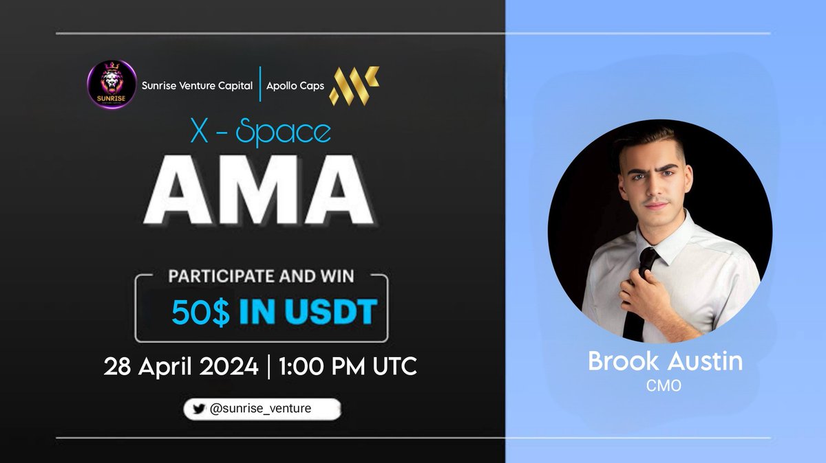 Sunrise Venture Capital | AMA + Space (@sunrise_venture) on Twitter photo 📢 We're thrilled to announce our next Twitter - X Space #AMA with "Apollo Caps'' on 28 April 2024 - 1:00 PM UTC
🏘️ Venue: x.com/sunrise_venture
🏆 Reward Pool: 50$
〽️Rules:
Follow <a href="/sunrise_venture/">Sunrise Venture Capital | AMA + Space</a> & <a href="/ApolloCaps/">Apollo Caps ETF</a>
>> Like, Repost & Comment 📢 We're thrilled to announce our next Twitter - X Space #AMA with "Apollo Caps'' on 28 April 2024 - 1:00 PM UTC
🏘️ Venue: x.com/sunrise_venture
🏆 Reward Pool: 50$
〽️Rules:
Follow <a href="/sunrise_venture/">Sunrise Venture Capital | AMA + Space</a> & <a href="/ApolloCaps/">Apollo Caps ETF</a>
>> Like, Repost & Comment