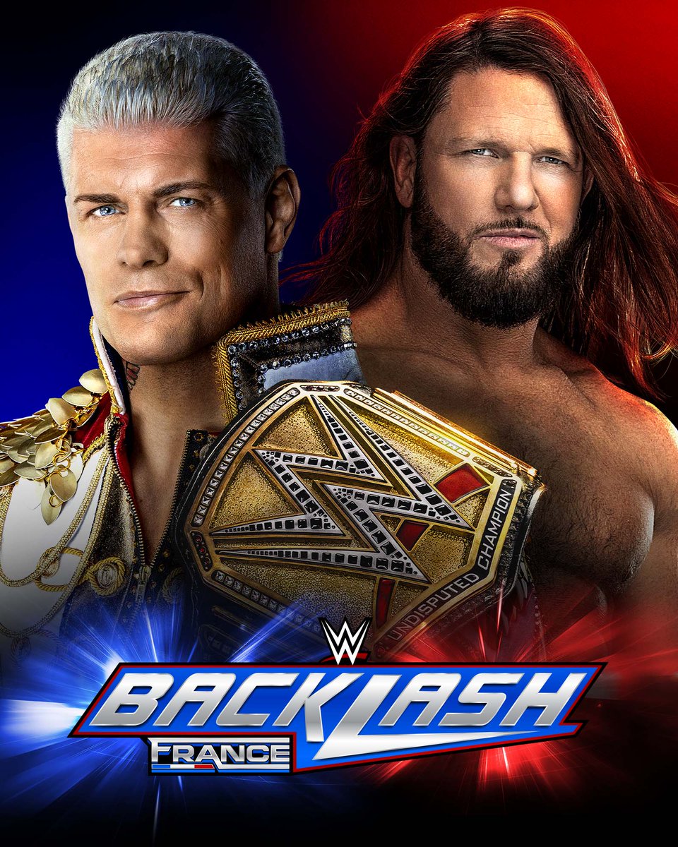 Officiel: <a href="/CodyRhodes/">Cody Rhodes</a> vs. <a href="/AJStylesOrg/">AJ Styles</a> pour le Titre Universel WWE à #WWEBacklash France ! 🇫🇷

📍 <a href="/LDLC_Arena/">LDLC Arena</a> 
📅 4 Mai 
🎟️ bit.ly/PlacesUnitaire…